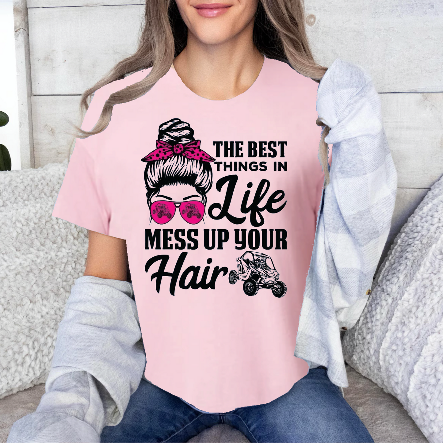 Best things in life mess up your hair  pink