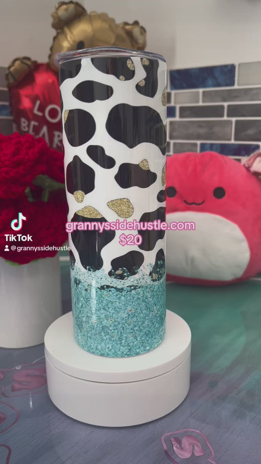 Cow print with teal n gold glitter